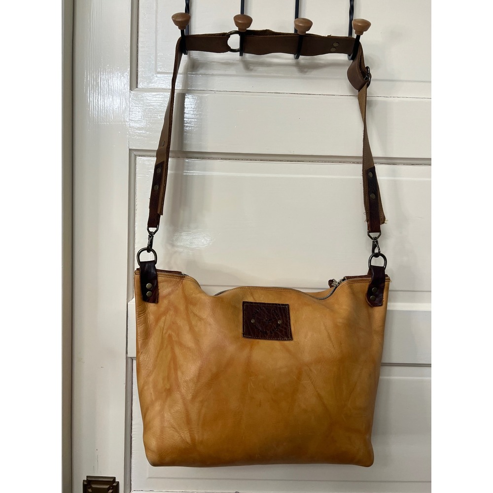 Coastal Hillbilly Leather Goods Tan Crossbody XL Bag Distressed Handmade Bag